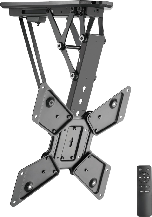 RICOO Electric TV Ceiling Mount (SE0544) for 32–55 Inch TVs (Motorized Fold-Down Mount with Remote Control – Ideal for Sloped & Flat Ceilings up to 30 kg)