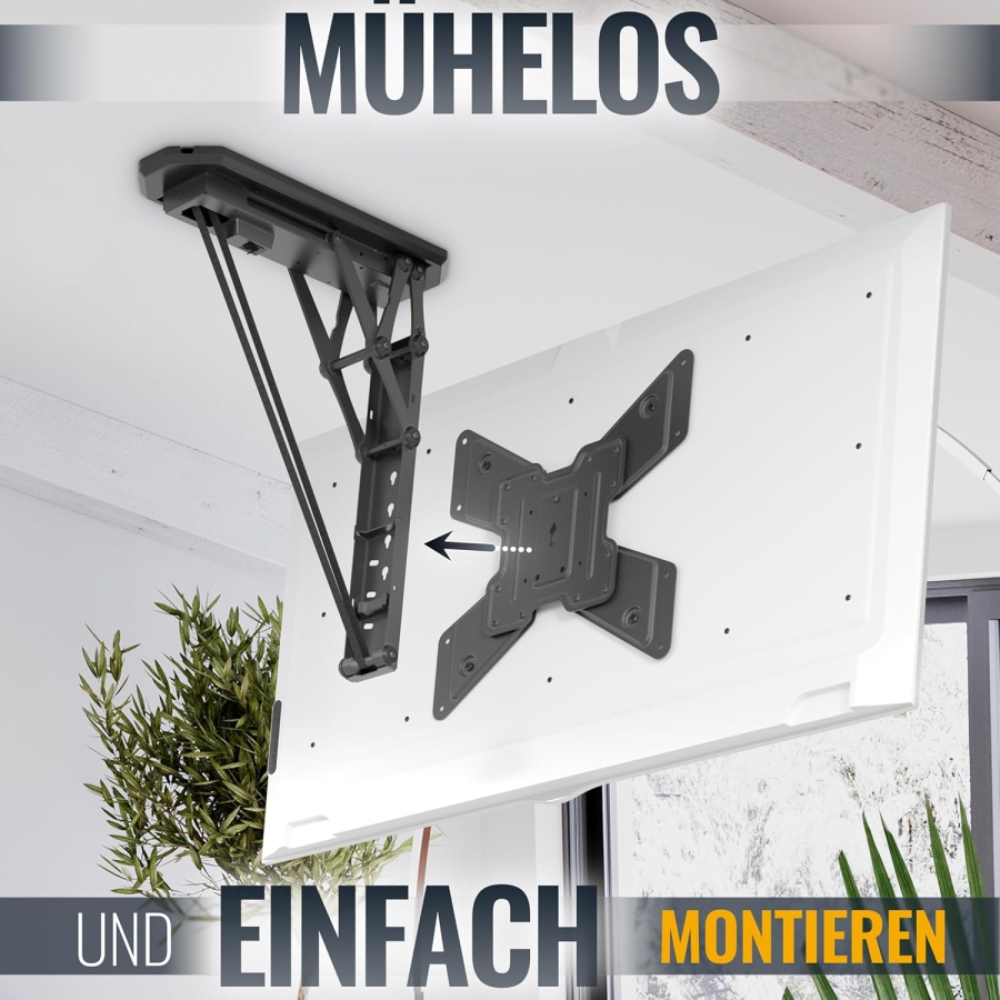 RICOO Electric TV Ceiling Mount (SE0544) for 32–55 Inch TVs (Motorized Fold-Down Mount with Remote Control – Ideal for Sloped & Flat Ceilings up to 30 kg)