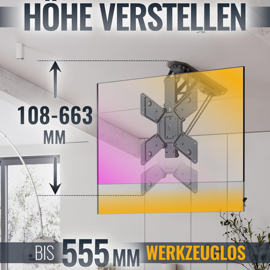 RICOO Electric TV Ceiling Mount (SE0544) for 32–55 Inch TVs (Motorized Fold-Down Mount with Remote Control – Ideal for Sloped & Flat Ceilings up to 30 kg)