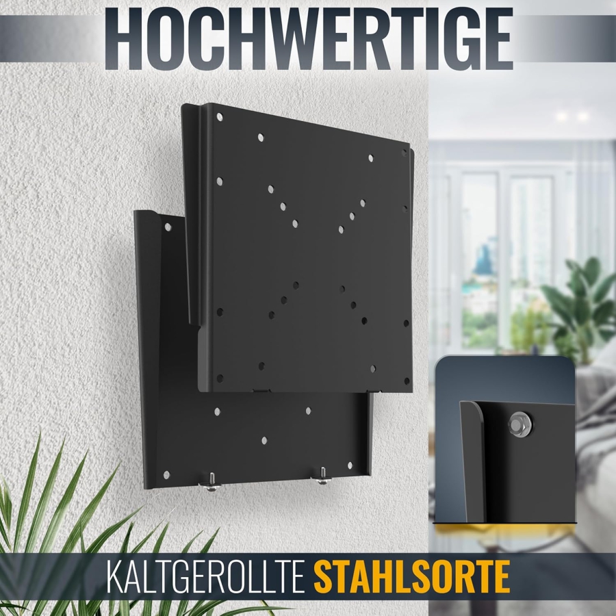 RICOO TV Wall Mount Ultra Slim F0522 for 32-55 Inch Flat Screens (Extremely flat, fixed monitor mount (14mm wall clearance) – VESA up to 200x200, 30kg load capacity.)