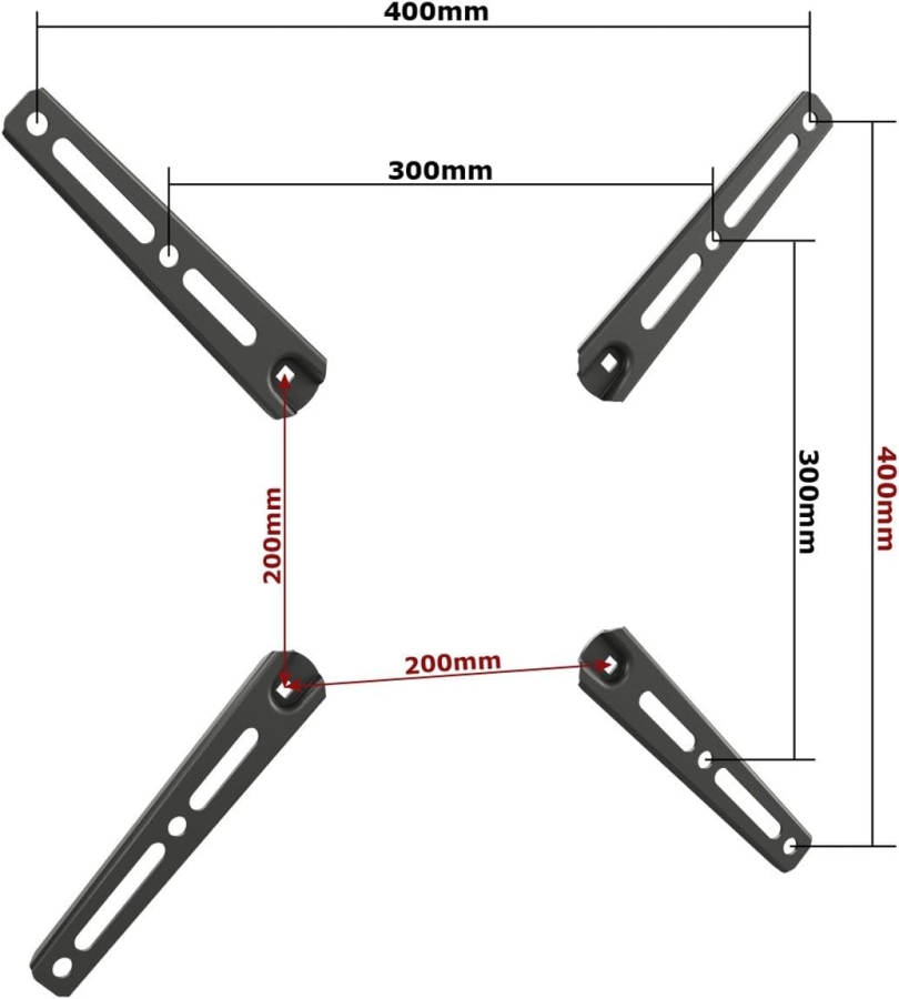 RICOO VESA Adapter Extension for TV Wall Mount (VA0200) (Universal Adapter Plate (4 Modules) for extending VESA 200x200 up to 400x400 – Loadable up to 30 kg)