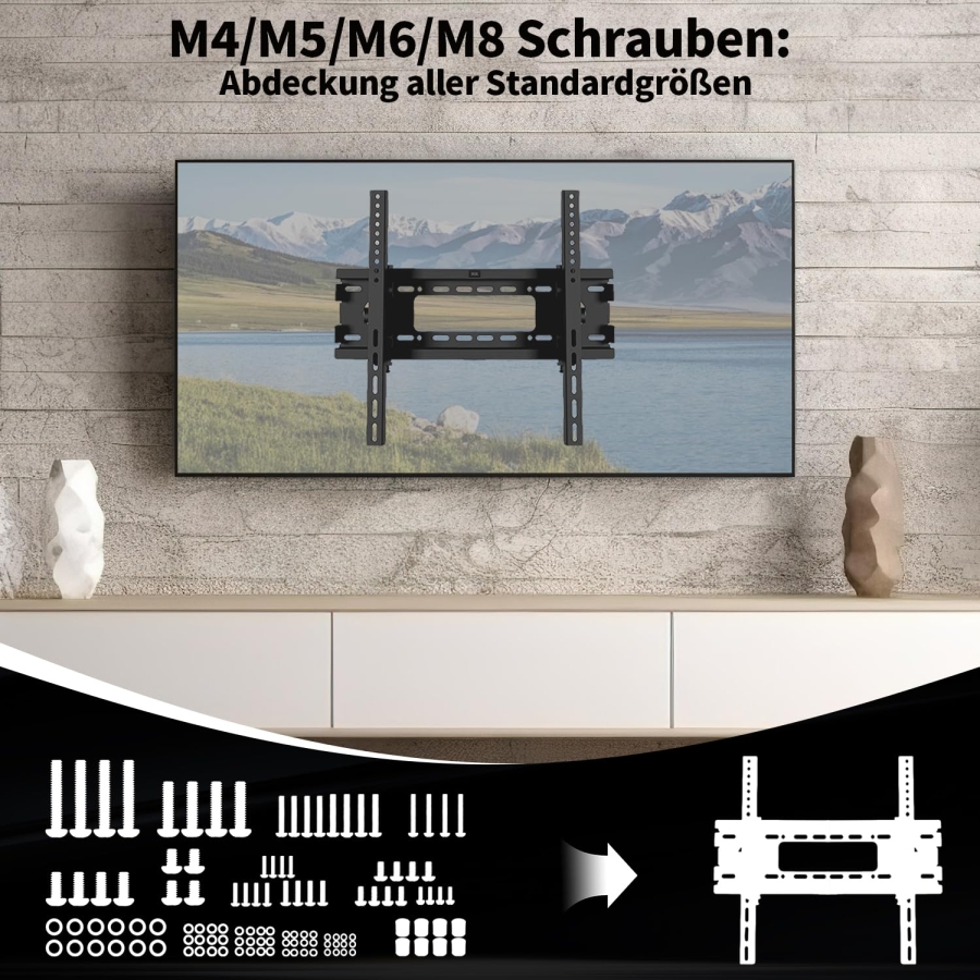 Universal TV Screw Set (120 Pieces) for Wall Mounts & Stands (M4, M5, M6, M8 VESA Screw Assortment incl. Spacers & Washers for TVs up to 80 Inches)