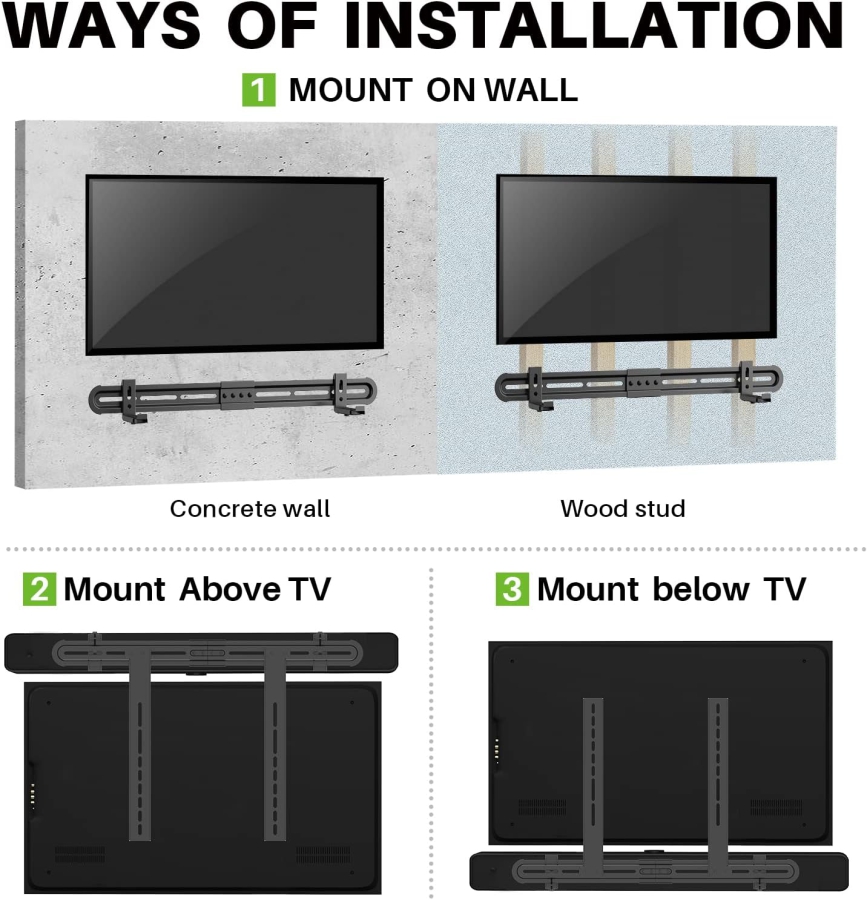 USX-MOUNT Universal Soundbar Mount for Soundbars with & without Holes (Adjustable TV & Wall Mount with Anti-Slip Base (87.5–154 mm) up to 6 kg Load Capacity.)