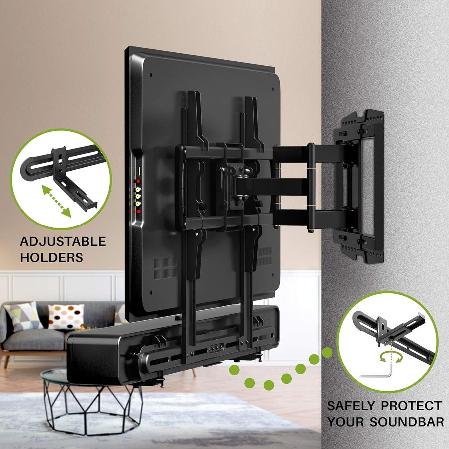 USX-MOUNT Universal Soundbar Mount for Soundbars with & without Holes (Adjustable TV & Wall Mount with Anti-Slip Base (87.5–154 mm) up to 6 kg Load Capacity.)