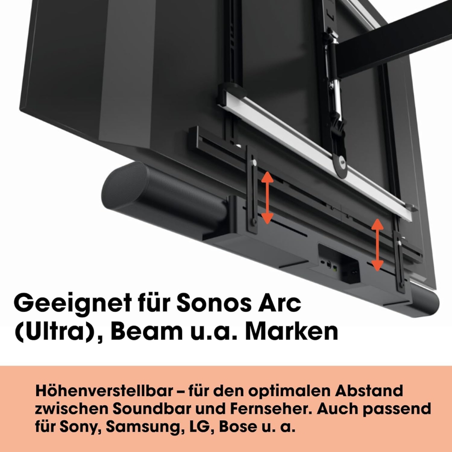 Vogel’s Premium Soundbar Mount for Sonos Arc (Ultra), Beam & Playbar (Universal TV attachment for synchronized sound – Also compatible with Bose, Samsung & LG up to 6.5 kg)
