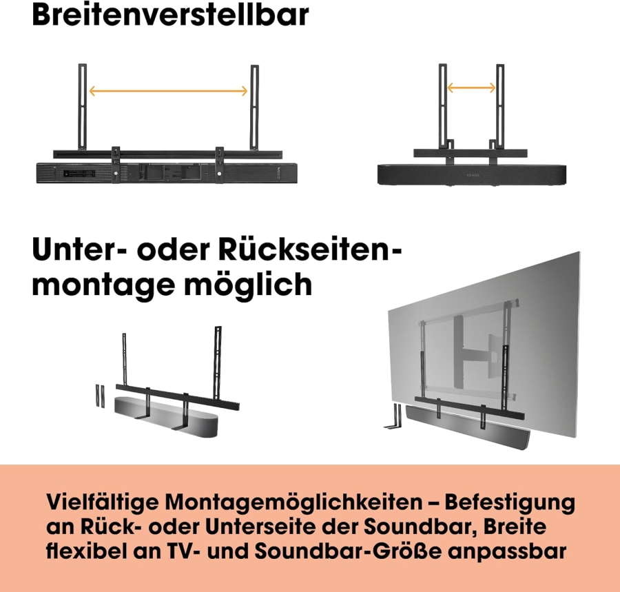 Vogel’s Premium Soundbar Mount for Sonos Arc (Ultra), Beam & Playbar (Universal TV attachment for synchronized sound – Also compatible with Bose, Samsung & LG up to 6.5 kg)