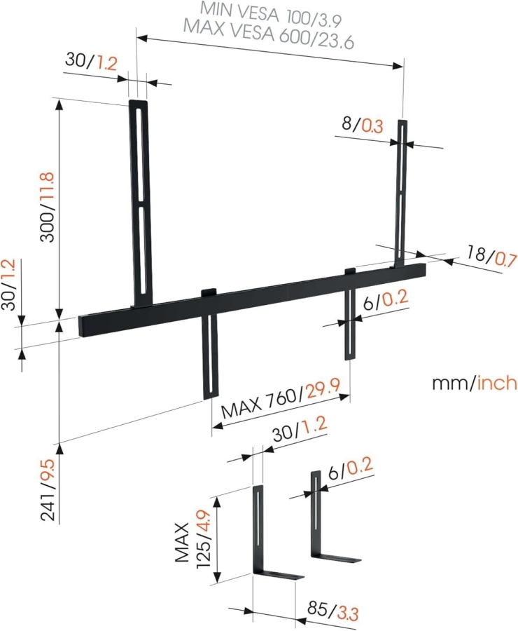 Vogel’s Premium Soundbar Mount for Sonos Arc (Ultra), Beam & Playbar (Universal TV attachment for synchronized sound – Also compatible with Bose, Samsung & LG up to 6.5 kg)
